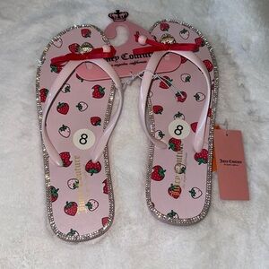 NWOB Juicy Couture Slurpy Fruity Flip Flops Rhinestones Pink Strawberry Sandals